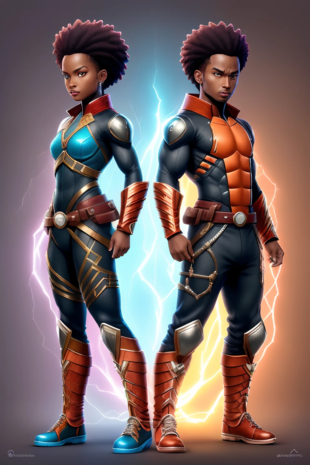 Create an image of a black ninja after an apocalypse in the future, afro cabelo caindo para frente, Rasta type but braided, corpo inteiro, wearing an Indian costume African ribulo full body, A realistic 4K phoenix with blue orange feathers, dourado, cosmico , with a serious expression and looking forward, corpo inteiro.olhos firmes, olhando para frente, lightning in the sky, arms extended, olhando para frente, parado no topo de uma montanha, manto e capa vermelhos, cruz brilhante no ar ,Arte Luz Neon, no escuro da noite, Um alto navega pelos mares iluminados pela ,..lua, estrelas, Colouring, circunstanciado, 4k ((Estilo Art Vista de Corpo Inteiro, plano completo, vista frontal, Vista lateral, vista traseira, de personagem, Multiple views and poses, various points of view, um personagem, corpo inteiro, personagem com menos, estilo de roupa, no mesmo Estilo de cabelo, less Type of footwear, forte )):: ((whole body view, plano completo, vista frontal, vista traseira, design de personagem, Multiple views and poses, various points of view, de um personagem, corpo inteiro,, personagem com menos, estilo de roupa, no mesmo Estilo de cabelo, less Type of footwear))