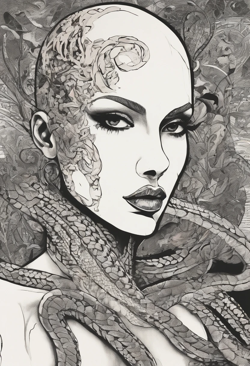 (masterpiece), best quality, expressive eyes, perfect face, HD, Benisato, kunoichi, snakes tattooed, She is a tall and matured woman with a slender curvaceous build with long legs and arms, Although a ninja herself, Benisato has the appearance of a beautiful and seductive geisha, She has porcelain skin and long dark hair tied back in a coif with a hairpin and traditional comb, Benisato is covered in serpent tattoos that come alive when she uses her powers and will usually appear naked during a battle to throw off her male victims, She wears traditional Japanese geisha robes, full body, pants, long sleeves, Vest, sandals, kimono, Hongli, snakes supranatural