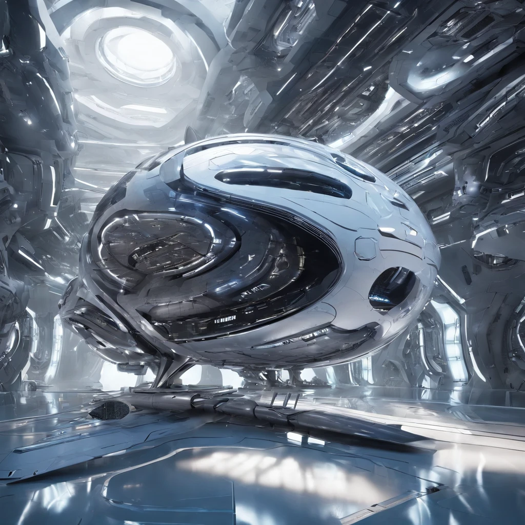 spacecraft with metal fish appearance, plastic, blindagem. planos futurista fundo nave de guerra em forma futurista voando 4k