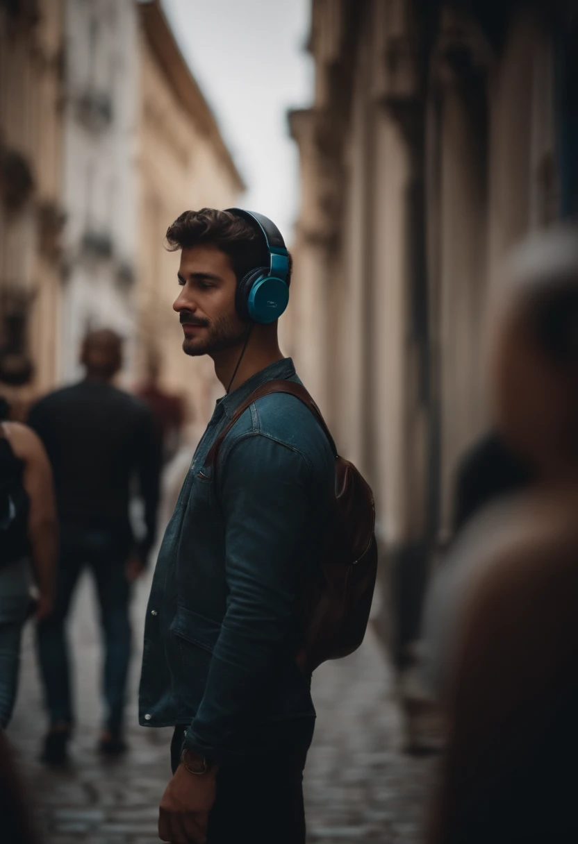 estudante andando na ruas com headphone