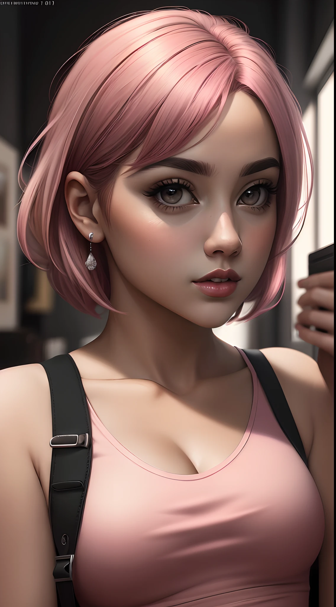 There is a woman with a pink top and pink hair, Arte digital realista 4K, Arte digital realista 4K, estilo de arte realista, estilo de arte fotorrealista, estilo de arte realista, deviantart artstation cgscosiety, 8k arte detalhada de alta qualidade, 8 k arte digital realista, realismo artstyle, Arte digital altamente detalhada em 4k, estilo de arte fotorrealista