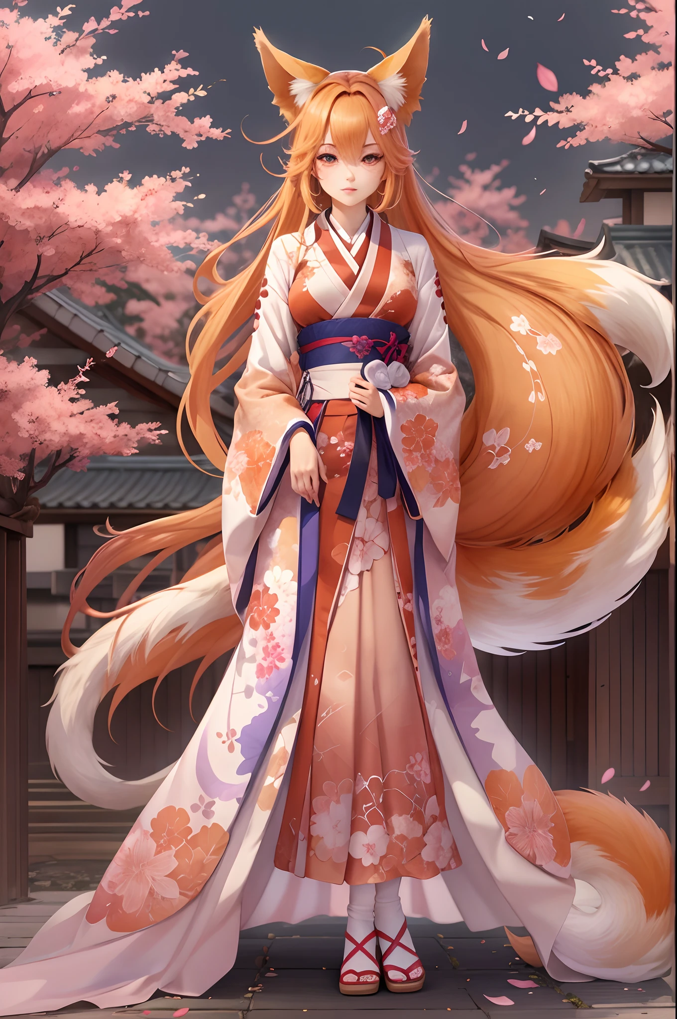 Anime full body portrait of shojo anime kitsune girl