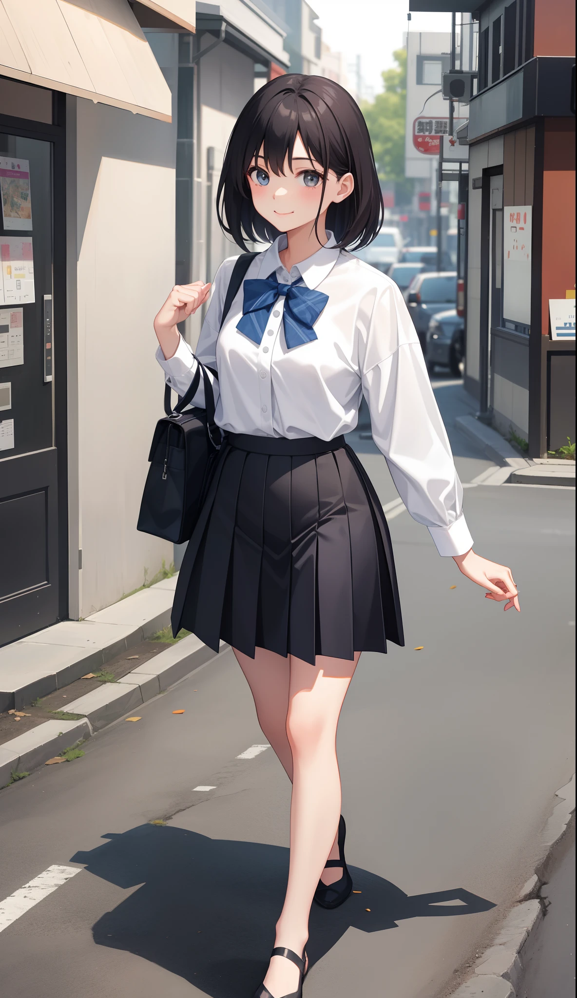 1girl in、AS-Adult、A smile、The shirt、skirt by the、(small tits)、Walking with a thigh、Upper body portrait、