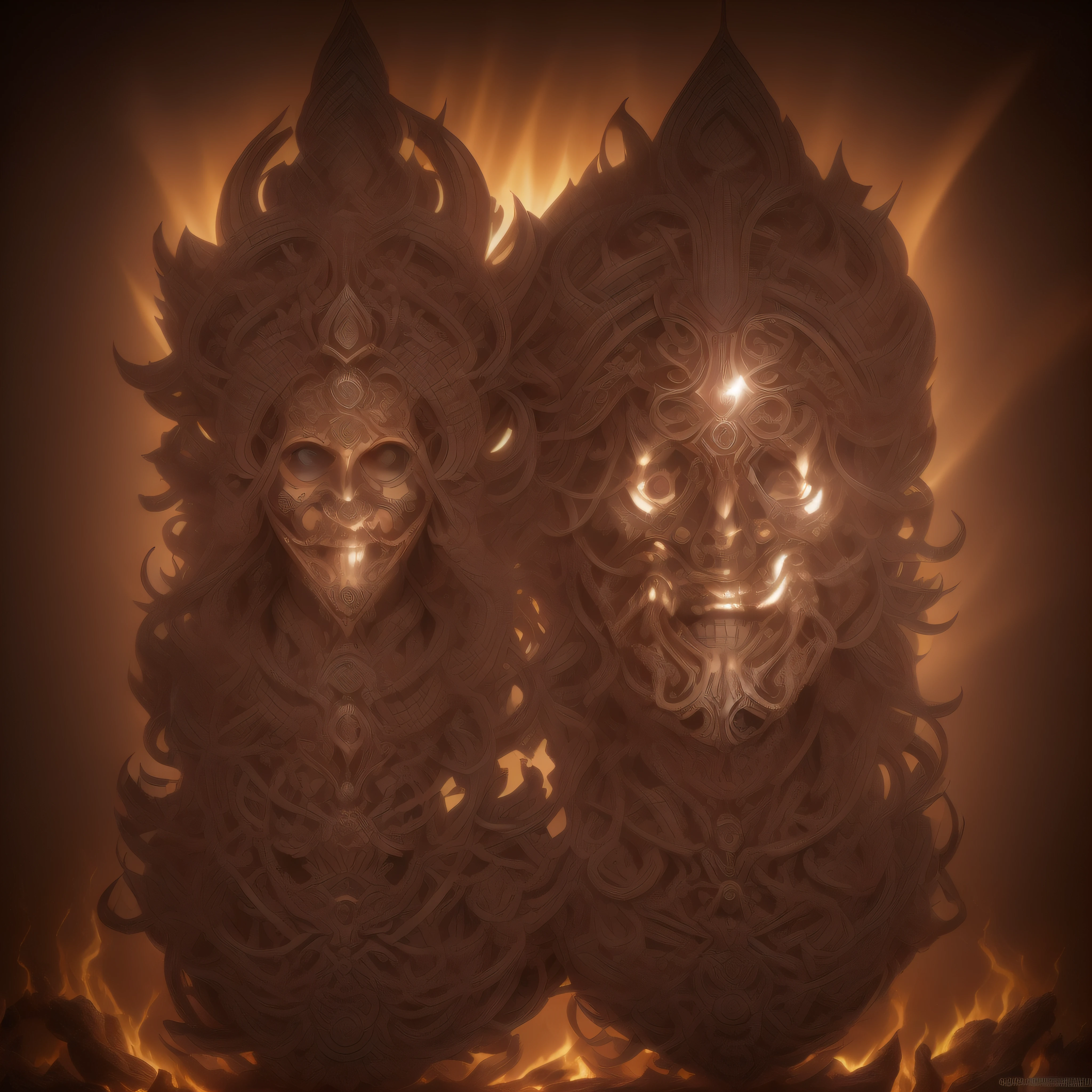 (extremadamente detallado, obra maestra, La mejor calidad, foto antigua, principios de siglo) demonio con muchos cuernos en la cabeza, sin ojos, sonriente, colmillos afilados, cuerpo rojo realista, humedo. Light Volumetric