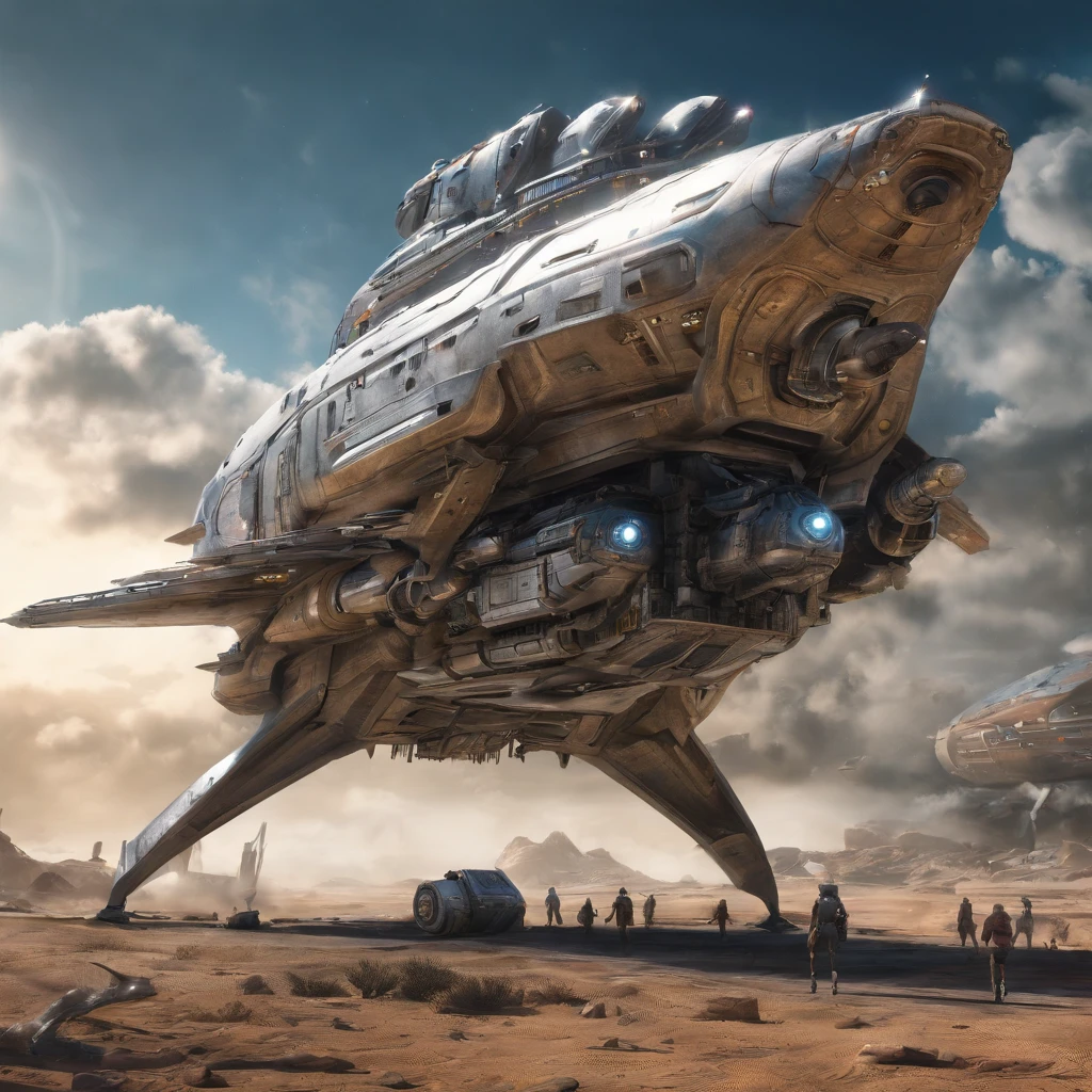 Spaceship with metal dolphin appearance, plastic, blindagem Liza. planos futurista fundo nave de guerra em forma futurista voando 4k