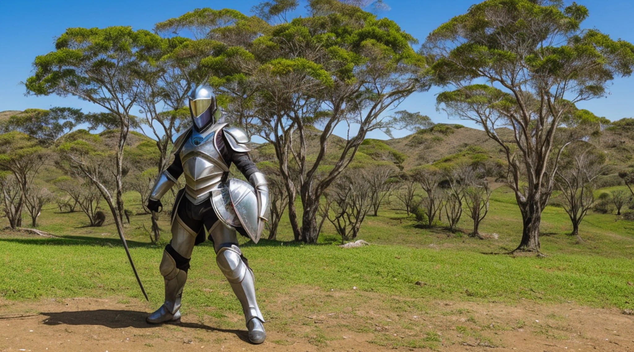 (1girl), vestindo uma pesada armadura de cavaleiro, armadura escura, intrincados detalhes de armadura preta e dourada, intrincados belos campos verdes, legendary, futurista, saint seiya, longos cabelos ruivos, musculoso, pose de poder, fundo altamente detalhado, fogo nos olhos, poder de aura, altamente detalhado --auto