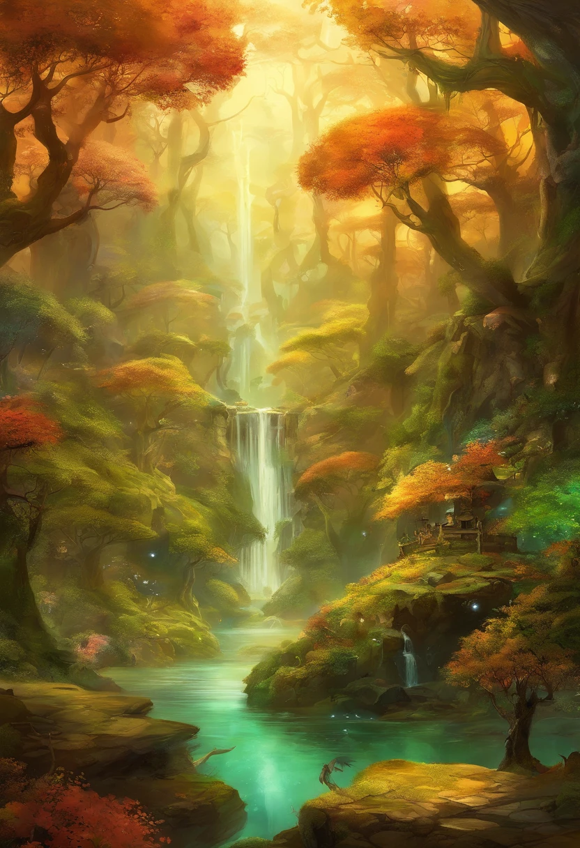 Desenhe um mapa antigo, of the Magic Land, com os seguintes lugares: Forest of Luminaires, Forest of Whispering Trees, Forest of Water Spirits, Magical Butterfly Forest, Floresta dos Cogumelos Gigantes, Forest of Ancestral Spirits, Floresta dos Elementos, Floresta dos Cantos das Aves, Floresta das Sombras Profundas, Forest of Singing Trees, Mountains of the Luminous Dragons, Lakes of the Aquatic Nymphs, Cidades das Fadas, Templos das Estrelas Cadentes, Vilas dos Gnomos da Terra, Cavernas das Luzes das Fadas, Ilha das Sereias, Desert of the Enigmatic Sphinxes, Unicorn Valleys, Templo do Tempo Eterno