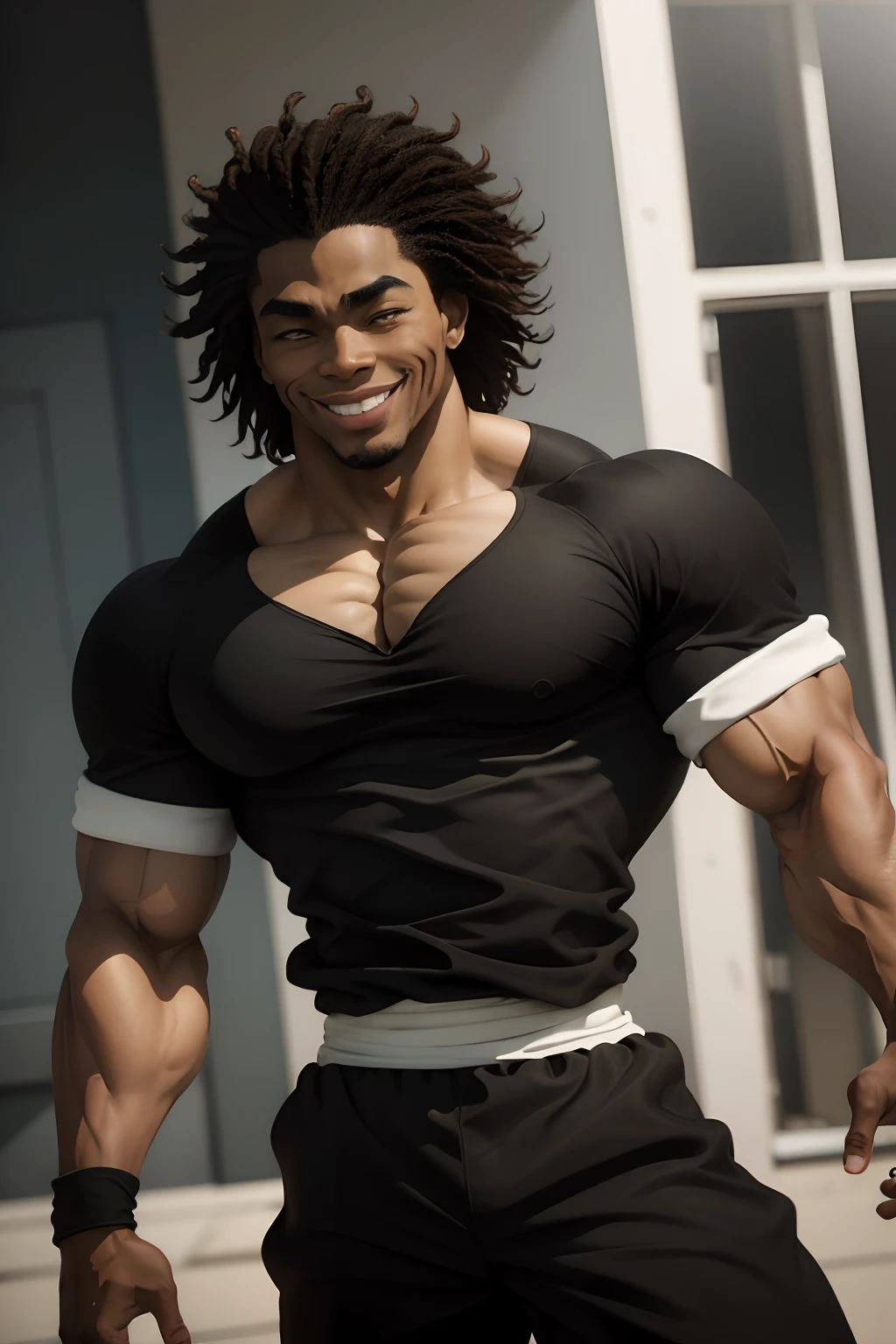 black young man, black hair, smile, strong, short hair, fight