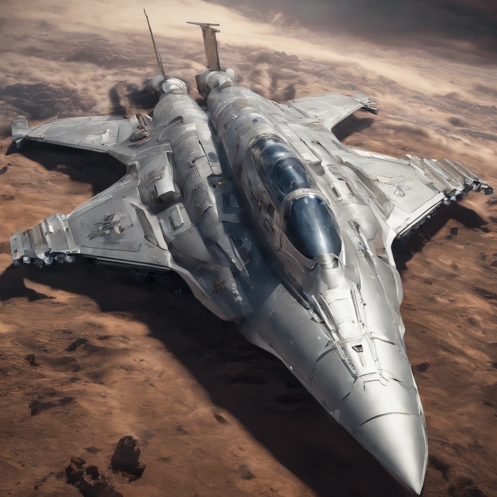 spacecraft with fighter jet appearance, polimento metal, plastic, blindagem Liza. planos futurista fundo nave de guerra em forma futurista voando 4k