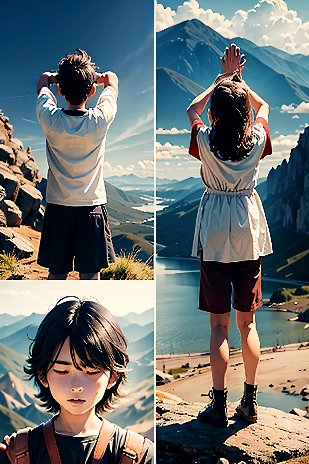 Images of MEN AND CHILDREN people praying or praising God ON A MOUNTAIN THEY STAND WITH THEIR HANDS RAISED TO HEAVEN