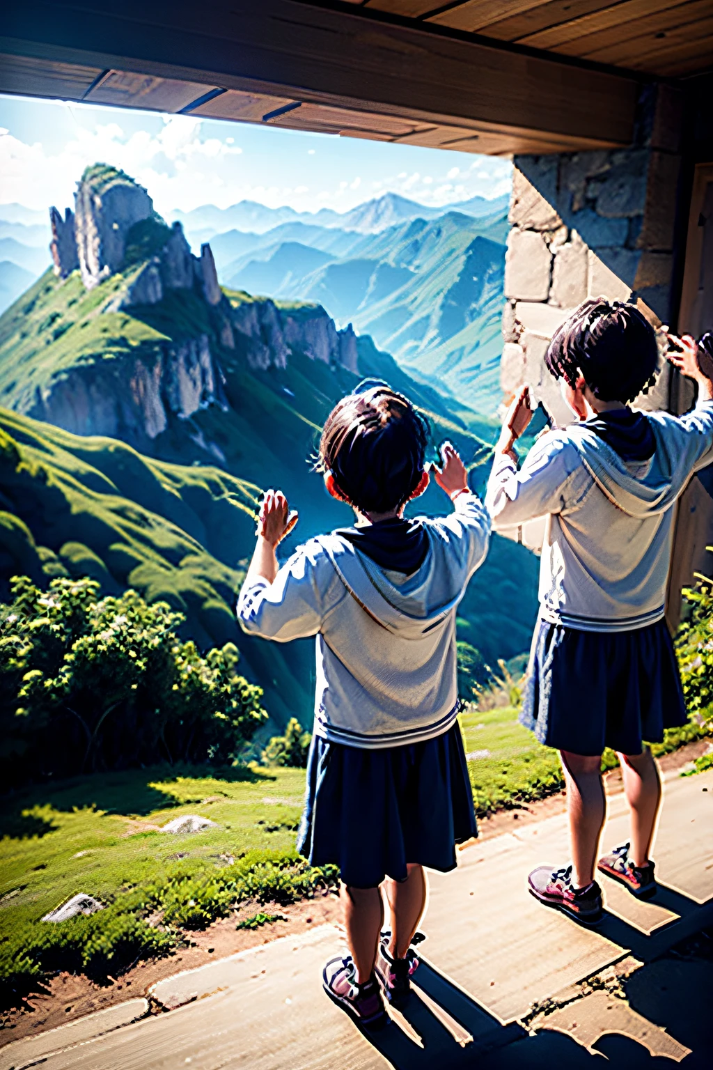Images of MEN AND CHILDREN people praying or praising God ON A MOUNTAIN THEY STAND WITH THEIR HANDS RAISED TO HEAVEN