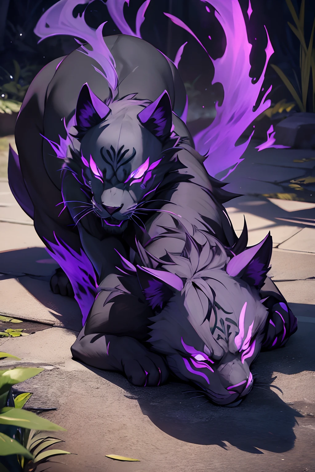 Undead shadow panther, creature, black and purple shadow, shine, one creature only per photo
