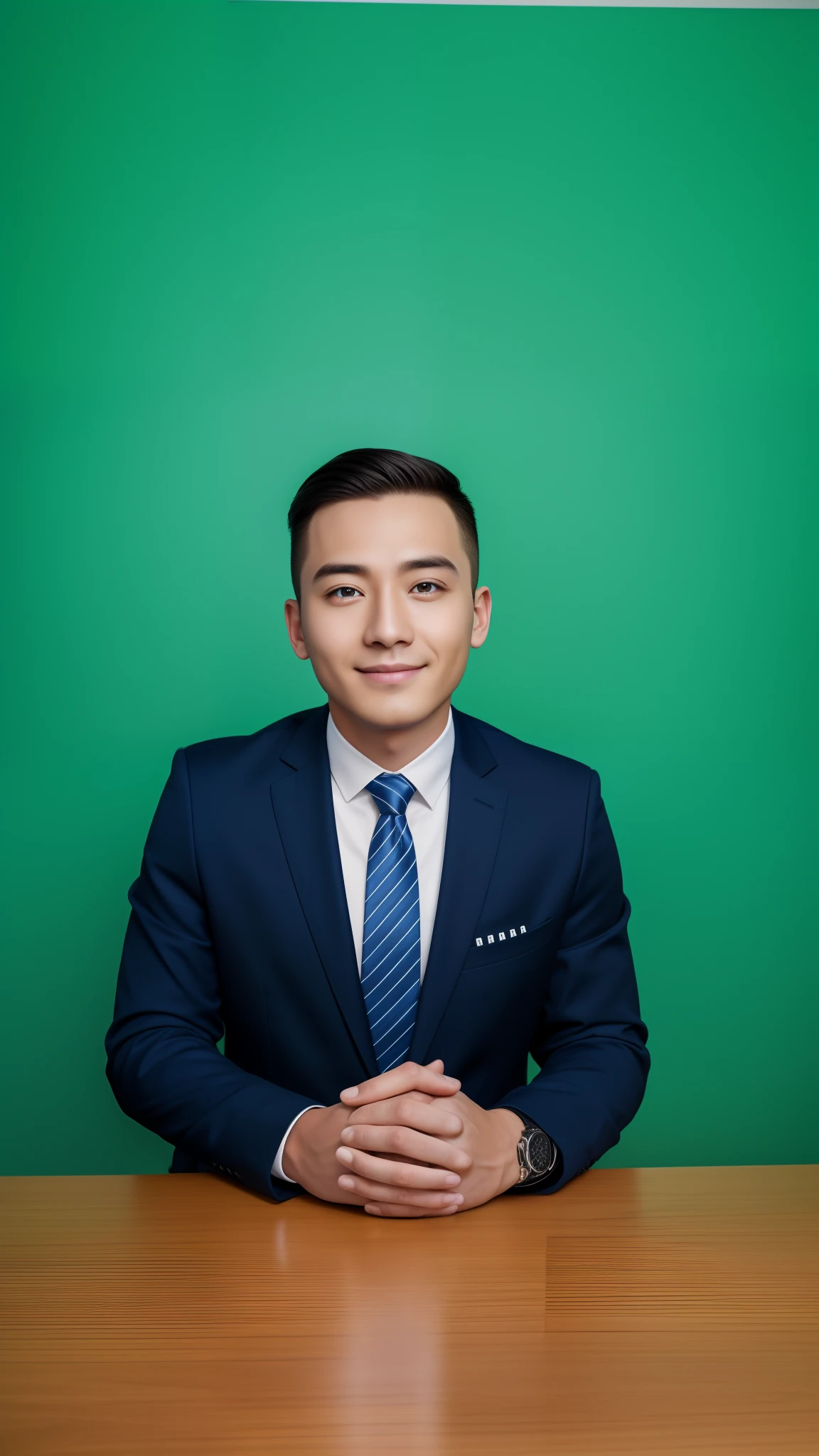 (8K,RAW photos,best qualtiy,tmasterpiece:1.2),(realisticlying,Photorealistic and realistic:1.30),Hyper-detailing,1 man,25 year old, Super big eyes,open both eyes,The eyes are shining,looking at viewert, smile,smal,The face of vicissitudes,clean and uncluttered,Natural skin texture,extra very short hair,profesional lighting ,Hand strap designer watch,
