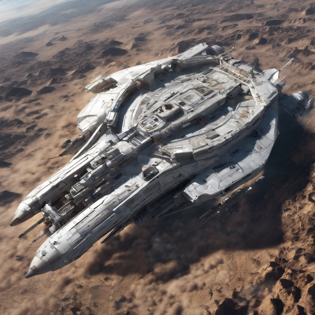 Combat spacecraft, 50 metros de comprometo, blindagem Liza. futuristic plans warship background in futuristic shape flying into space
