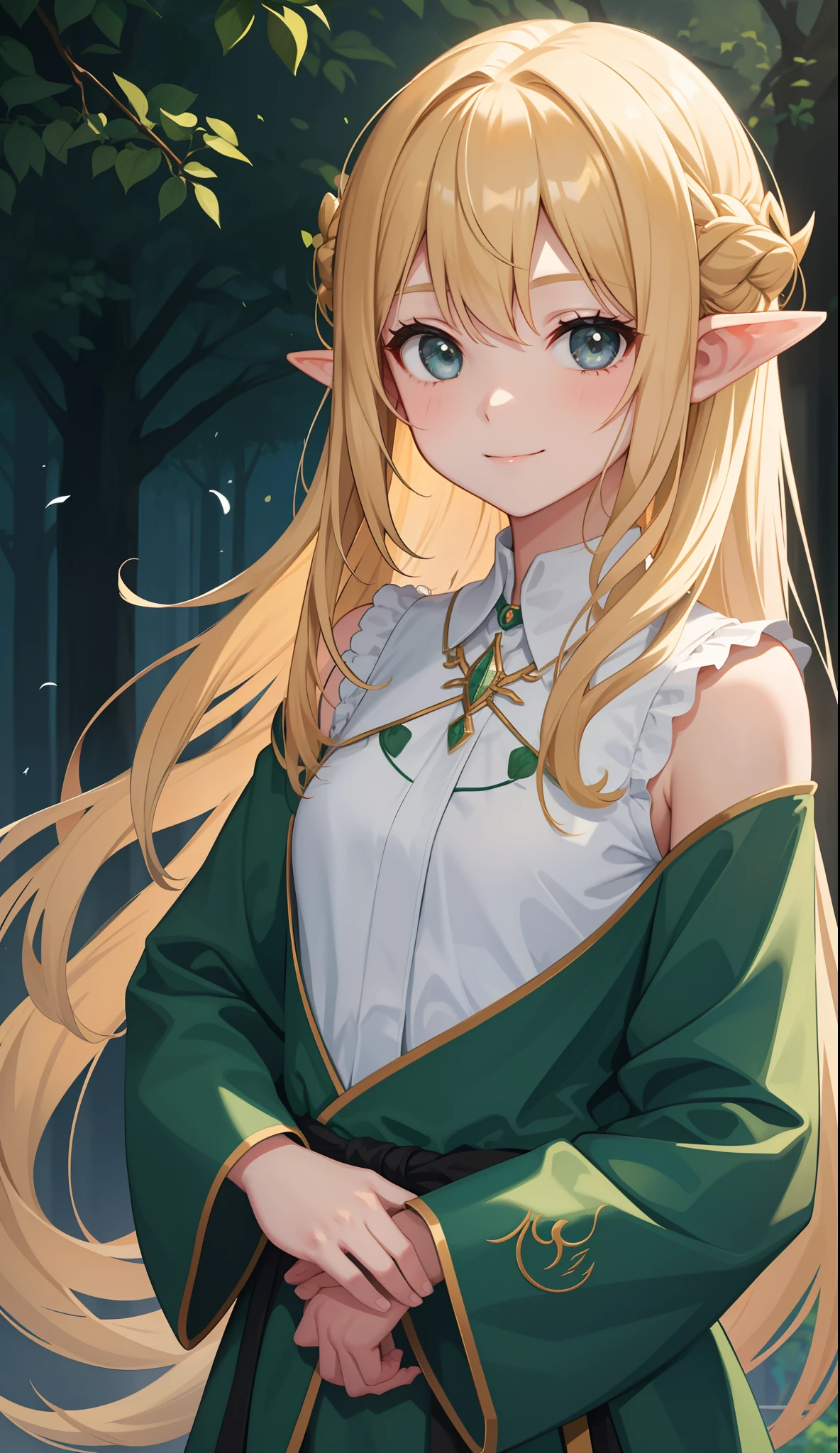 1girl in、AS-Adult、Cute Elf、Forester、（small tits）、Upper body portrait、