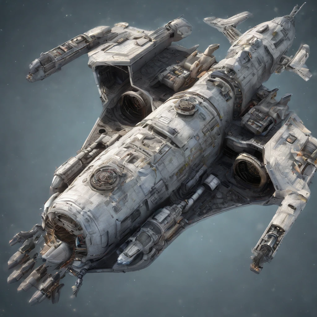 Combat spacecraft, 50 metros de comprometo, Futuristic Flat Armor Background Warship in Futuristic Shape Flying Space