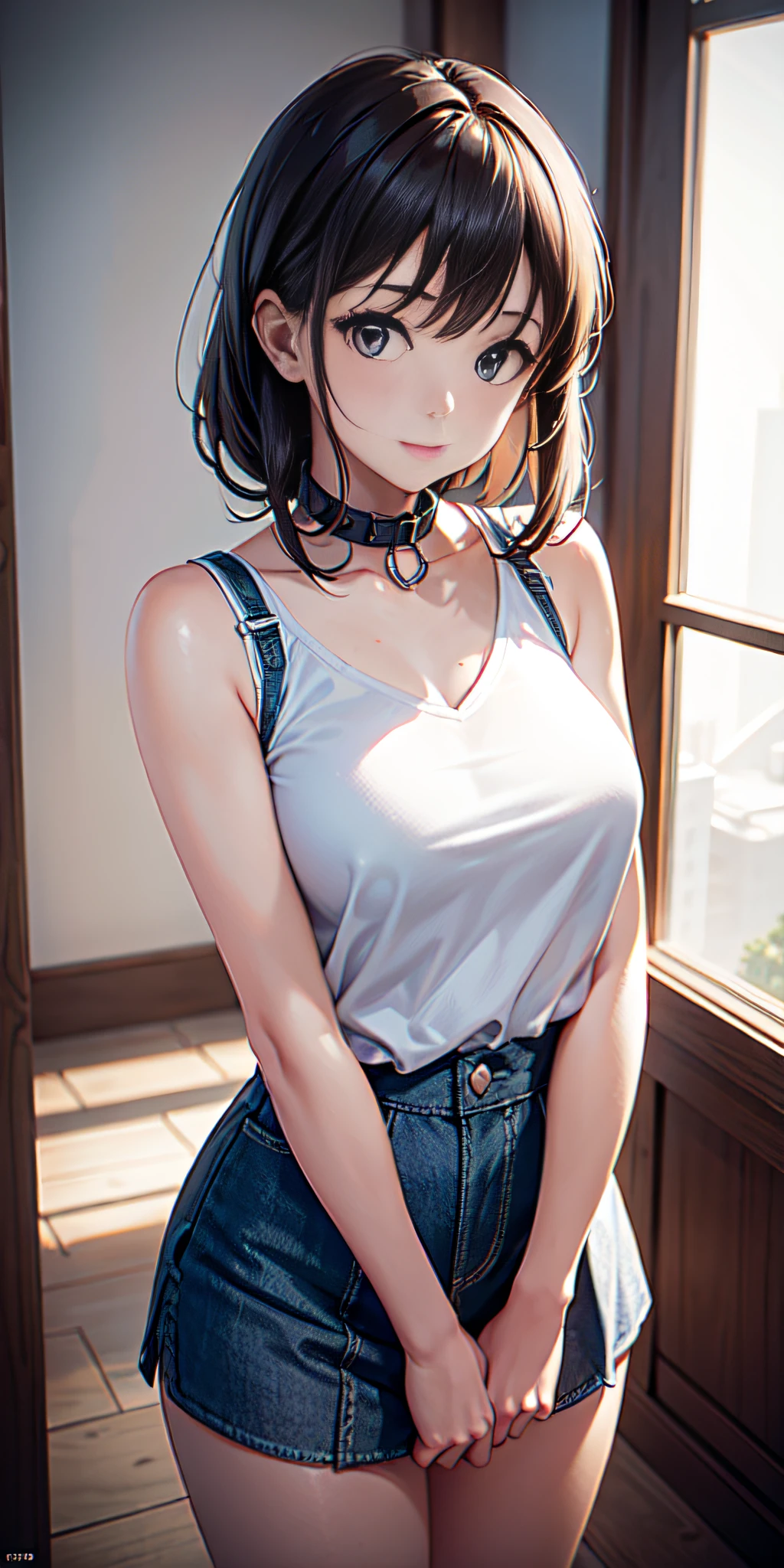 full head-to-shoulder portrait, soft natural lighting, Cute student model: smooth soft skin, symmetrical, natural skin texture, soft lighting, wearing school uniform with collar, detailed face, photorealism, soft pastel colors sparkling, looking into the camera, photorealistic painting, sharp focus, 8k, perfect composition, trending on artstation, award-winning photograph, unreal engine 5, cinematic smooth, intricate detail, studio photo, highly detailed. simple background.