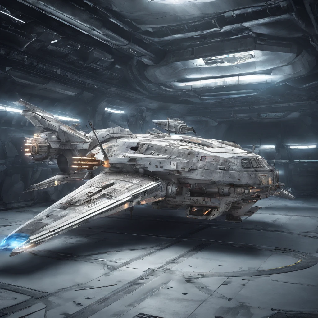 Combat spacecraft, 50 metros de comprometo, Futuristic Flat Armor Background Warship in Futuristic Shape Flying Space