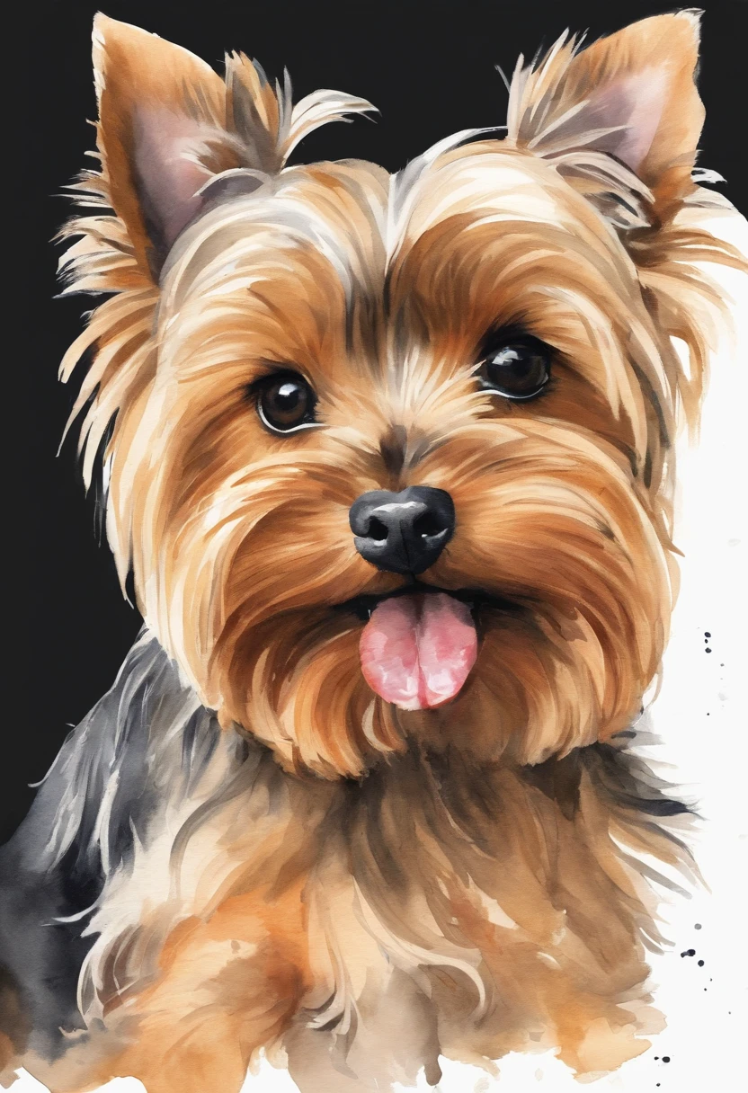 ((Cheems)),Yorkshire terrier, yorkie, Tongue poking out, T-shirt design vectorial art, white background, contours, Sticker, Clean white background, Professional vector, High detail,