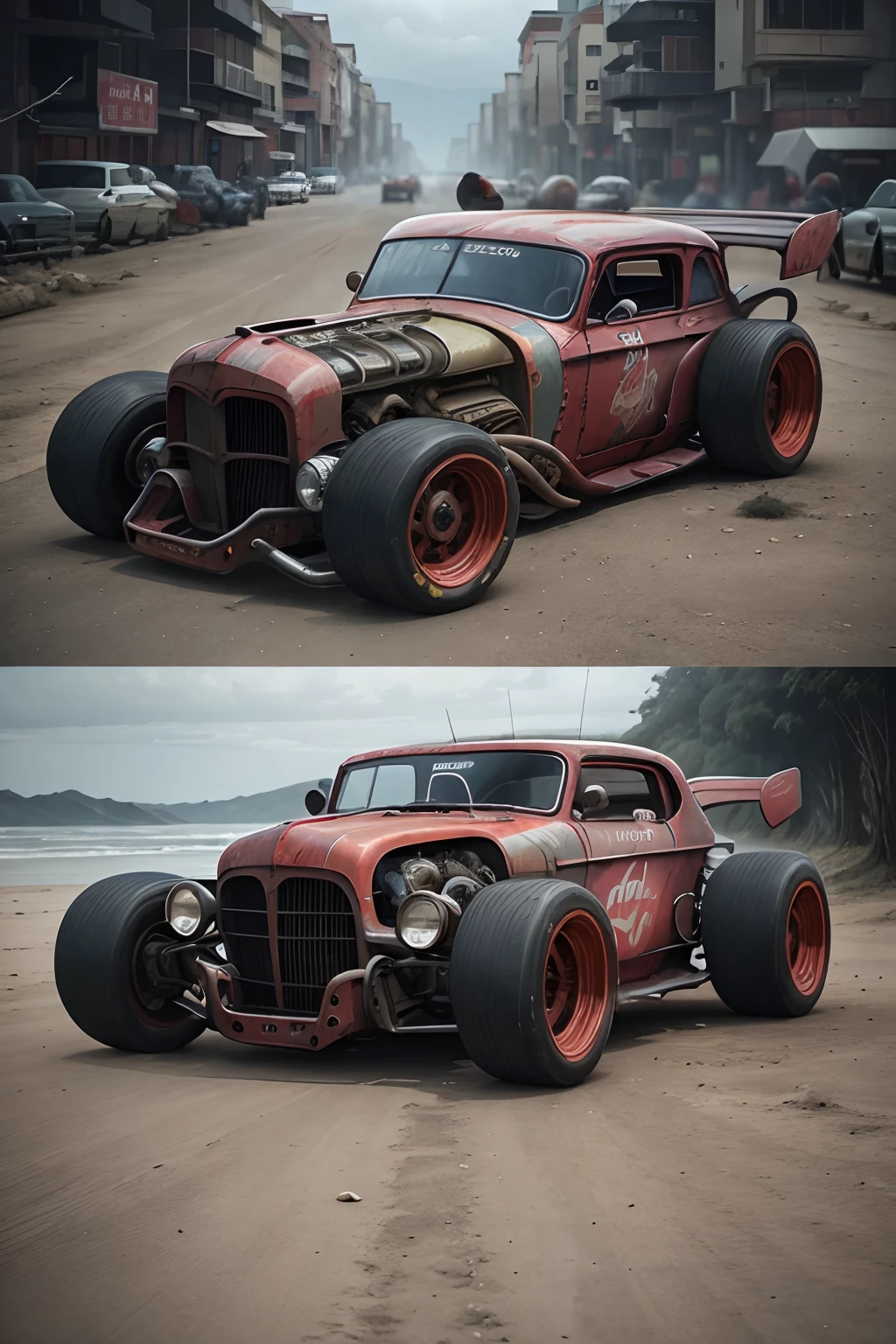 Auto, concepto, ((Rat rod)), f1,color rojo, perfil bajo