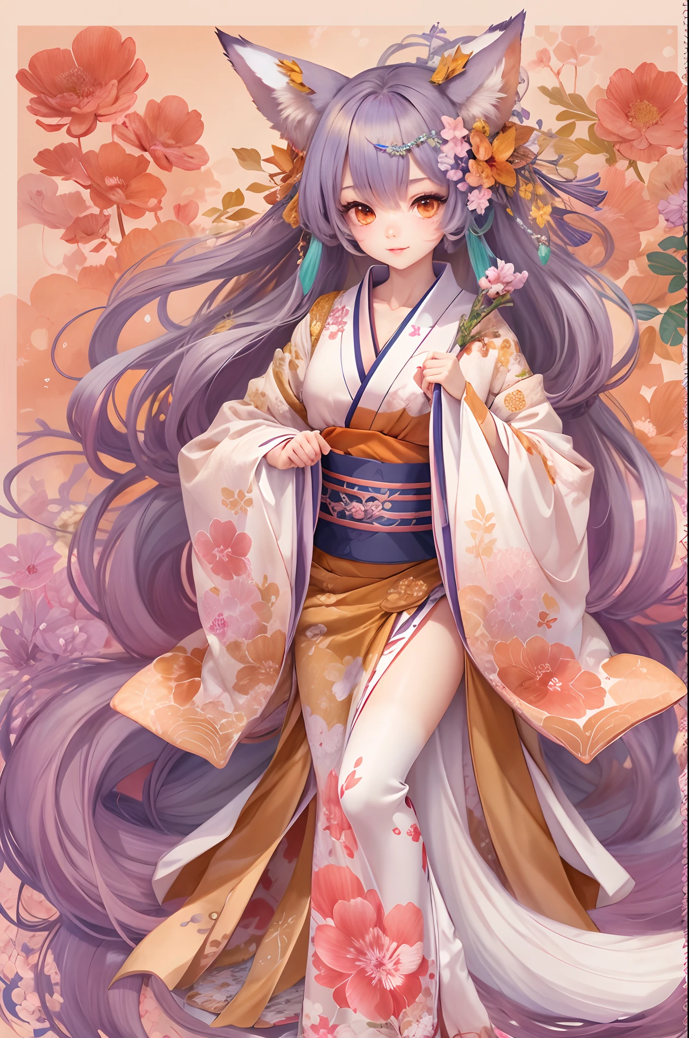 Anime full body portrait of shojo anime kitsune girl