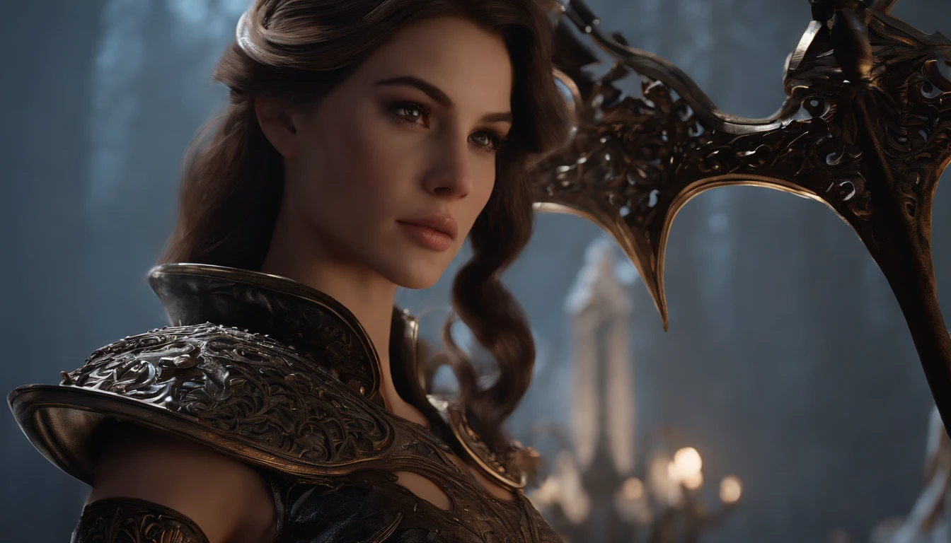 a girl, 22 anos com uma espada, personagens de fantasia ultra-detalhados, intrincado estilo CGI realista e lindo, female demon suitable for white horns, fantasia de detalhes 8K, high detail iconic characters, personagens de fantasia complexos, High detail and very sharp and intricate art. octan render, 3D rendering 8K character art --auto