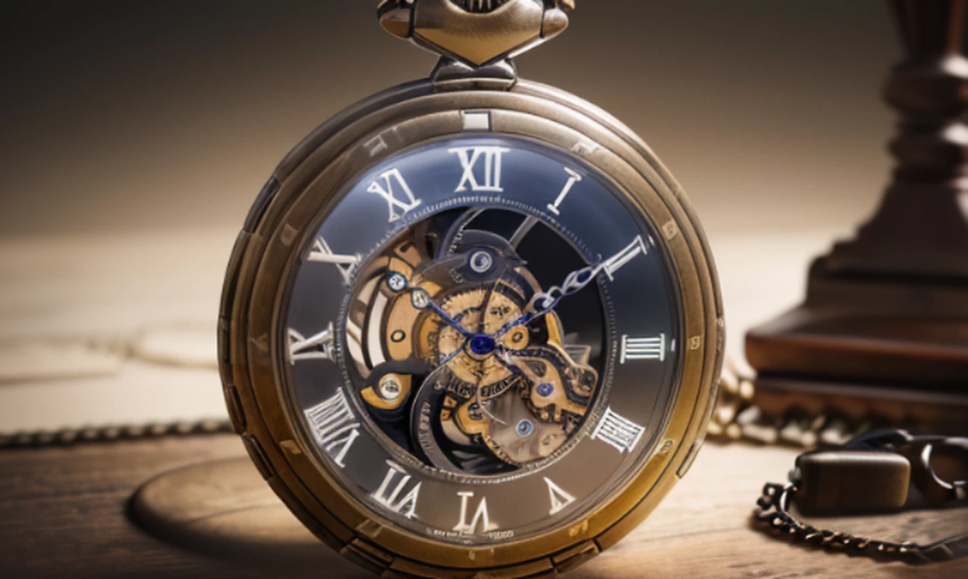 (giant pocket watch:1.5), A stunning digital artwork in the 2.5D style brings to life the mysterious and enchanting theme, enigmatic atmosphere, mesmerizing blend of digital art techniques. This artwork is a true masterpiece, captivating and inviting viewers to delve into a world of wonder. (stunning, mysterious, enchanting), (intricate details:1.4), (mesmerizing blend of digital art techniques:1.5), (true --auto