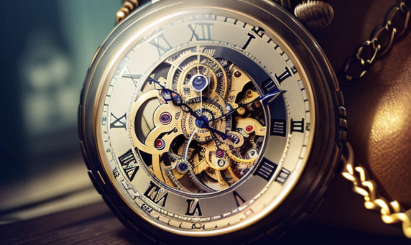 (giant pocket watch:1.5), A stunning digital artwork in the 2.5D style brings to life the mysterious and enchanting theme, enigmatic atmosphere, mesmerizing blend of digital art techniques. This artwork is a true masterpiece, captivating and inviting viewers to delve into a world of wonder. (stunning, mysterious, enchanting), (intricate details:1.4), (mesmerizing blend of digital art techniques:1.5), (true --auto