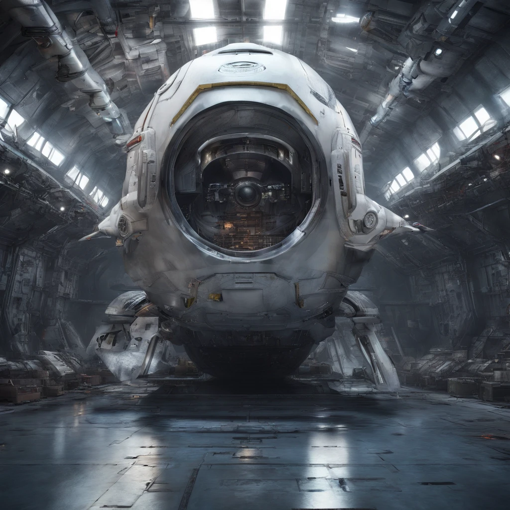 A spacecraft with an inkjet appearance, metal, plastic, Lisa shields. Futuristic plan warship background flying 4K in futuristic shape