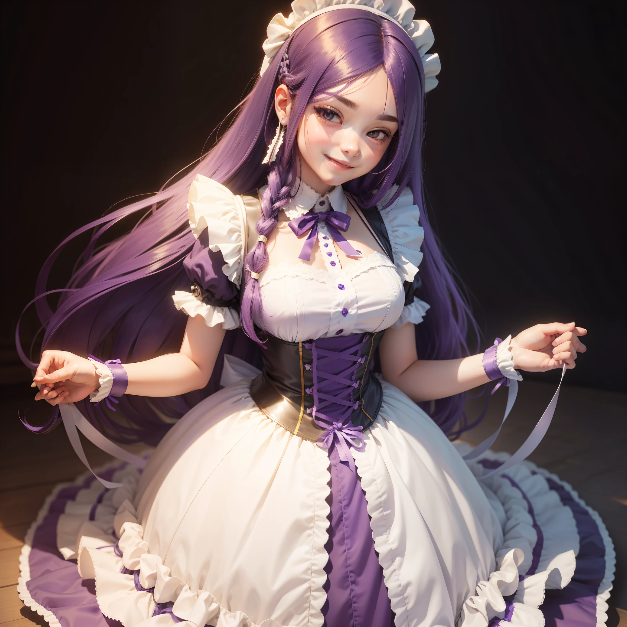 Maid figure long purple hair smile illustration ribbon