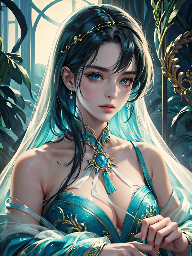 (((masterpiece)))、(((top-quality)))、((ultra-detailliert))、highly detailed CGillustration、((extremely delicate and beautiful))、Official art、portrait of a beautiful woman、3/5 shots、Cinematic Light、Exquisite beauty and captivating aesthetics、Convincing characters、Visually appealing environment、ighly detailed、Graceful and seductive figure、Graceful aura、enchanting eyes with bright colors and delicate shading,、Complex facial features、Elaborate patterns that blend fantasy and contemporary fashion、Flowing fabric、Clothes with rich texture design、Breathtaking natural landscapes、Bustling futuristic cityscape、Mystical realm filled with magical elements、vivd colour、Dynamic lighting、Detailed background elements、Depth and immersion、Unique lighting effects、Creative composition techniques、Unconventional color palette、camera: Character beauty、Depth and mood、intricate detailes