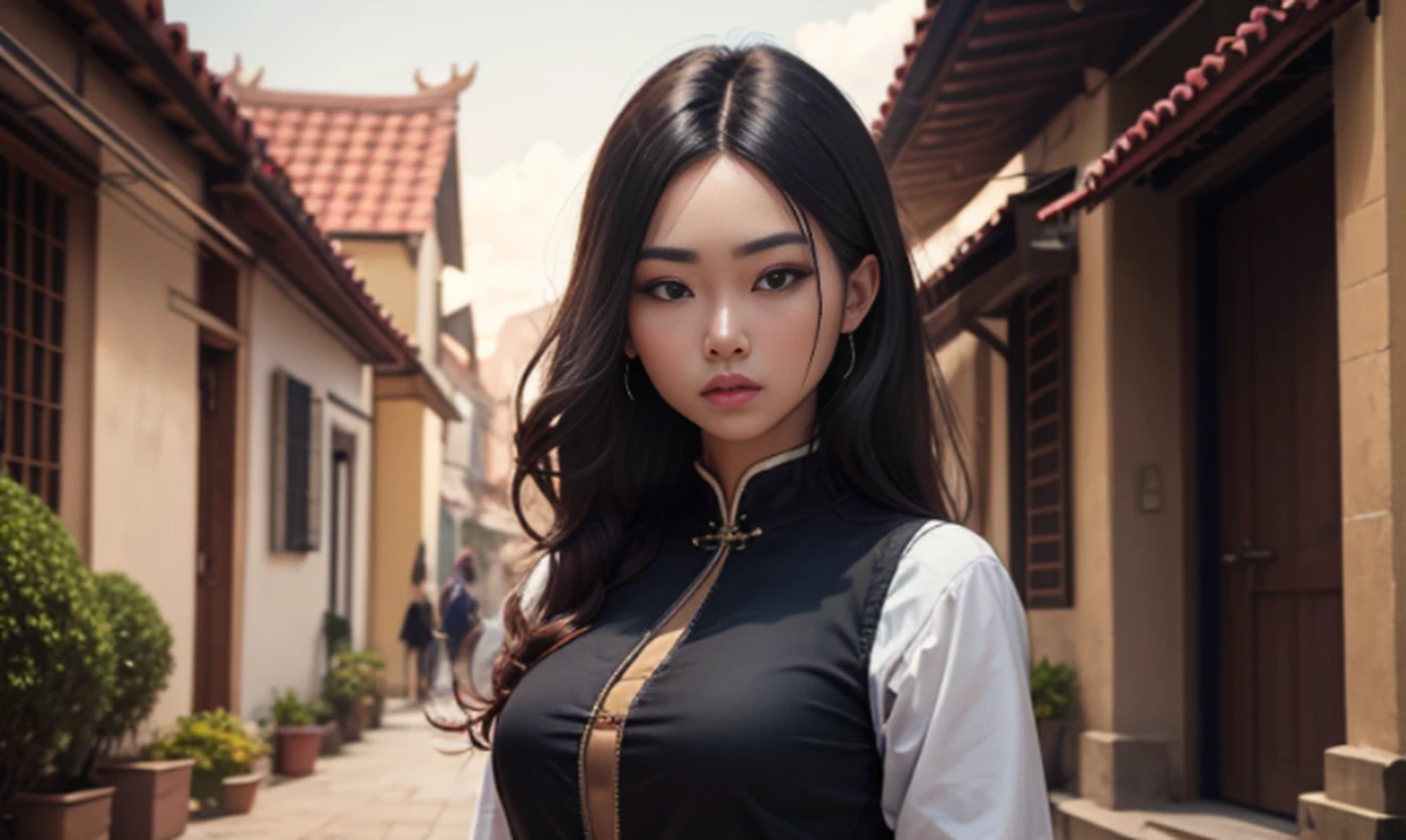Garota bonita, 22 anos, Realistic Asian, trabalho mestre, melhor qualidade de imagem, maior qualidade, alto detalhe, super high res, 8k resolution, a delicate facial features, menina, tatuagens, olhos brilhantes, cabelo longos, detalhes do cabelo, [[Olhe para longe, olhe para o lado, Emphasize the scenery and pay attention to every detail, vestimenta estilo magico, noite, starsky, flores voadoras. Cachoeiras, montanhas, Dragons circling, Chinese courtyard background --auto