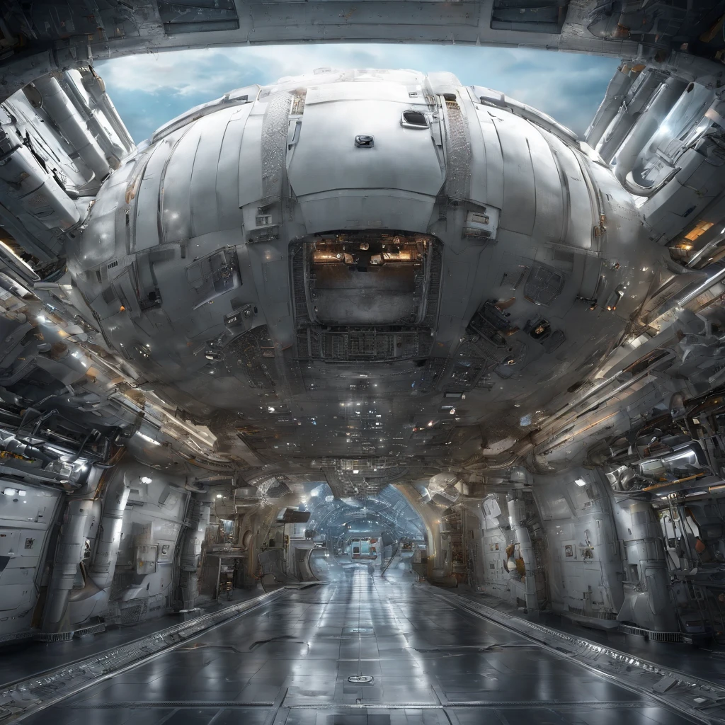 Condenes freighter spacecraft, 50 metros de comprometo, blindagem, ouro, branco, metal. futuristic warship background in futuristic shape flying through space