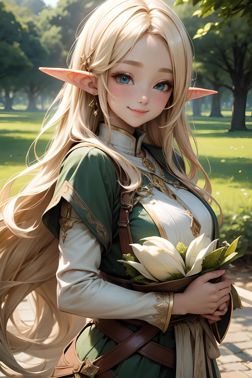 Young elf girl、Beautuful Women、Super super huge big、smil、blond hair、