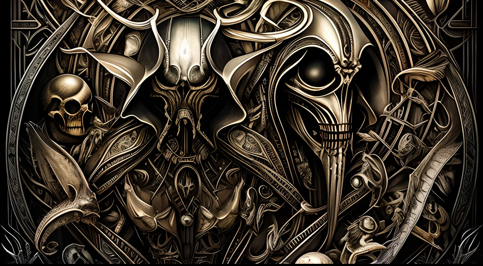 Estilo, Estilo HNSRDLF, HR Giger necrotic burlesque biomechanical with intricate biomechanical detail, Profano, necrotic cherubs, O rosto de Hans Ruedi Giger, Babies, O rosto de Friedrich Khn, gargoyles, Necrotic pale peel, skulls, Monstros, internal jaw, xenomorfo, Facehugger, Ovomorfo, Jockey Space, O piloto, Engenheiros, a entrada abandonada, paisagens carnudas, Phallic symbolism,  Monstros, Slot para moedas, bird skulls, Cor, altamente detalhado, preto e branco, (hrgiger-drmacabre:1.2), nojento, Escuro, Lilith, coroa, Estilo Art Nouveau, Estilo Amarna, Profano