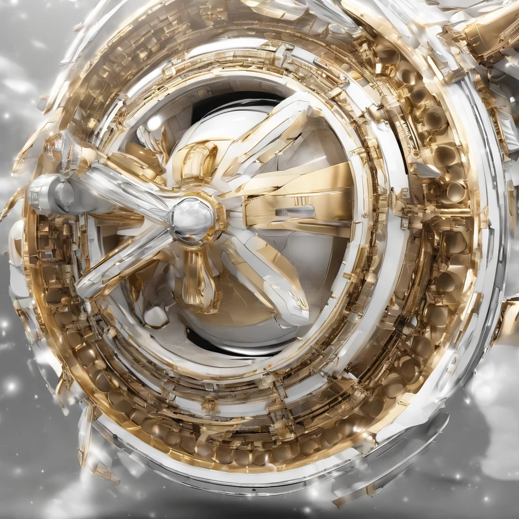 Condenes freighter spacecraft, 50 metros de comprometo, blindagem, ouro, branco, metal. futuristic warship background in futuristic shape flying through space