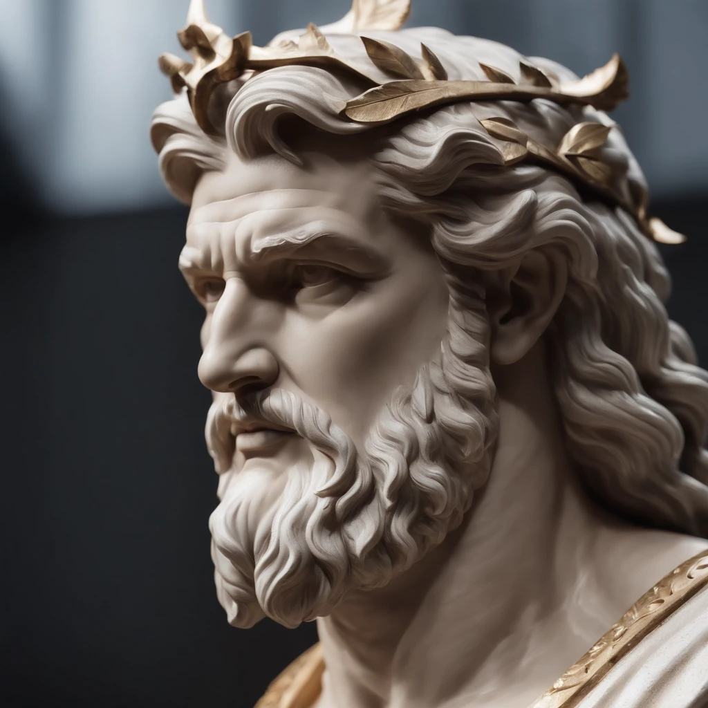statue zeus style hercules, 8k, dark background cinematic