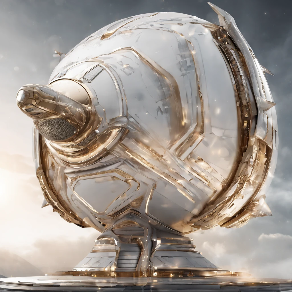 Condenes freighter spacecraft, 50 metros de comprometo, blindagem, ouro, branco, metal. futuristic warship background in futuristic shape flying through space