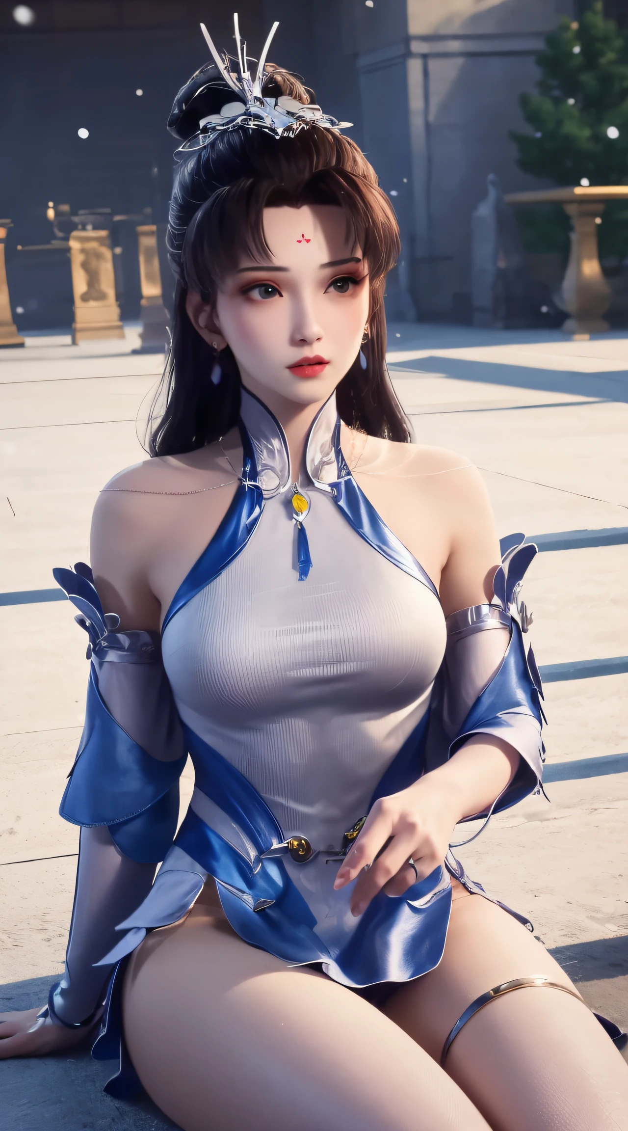 ((Tabletop:1.4, highest quality)), (Realistic photos:1.4), ((1 girl)), Shiny black hair, (超High resolution:1.2), Very delicate and beautiful, wonderful, very detailed Cg Unity 8K wallpaper, Very detailed, High resolution, Soft Light, Beautiful detailed girl, Very detailedな目と顔, Beautiful and detailed nose, Beautiful and detailed, (A blue Chinese dress with a picture of an eagle:1.4), Has a blade attached to his elbow、Cinema Lighting, Perfect Anatomy, Slender body, Hard breasts, (Build a night city), (Glass Skyscraper:1.4), (The beauty of commercial lights reflected on buildings at night:1.4), (A beautiful form with an inorganic feel), Full Body Shot, Looking at the audience、Big Breasts、Long hair down to the waist、Long hair should be tied up in a braid、Put a red bar hairpin in your hair、Heavy earrings、I'm wearing black pantyhose