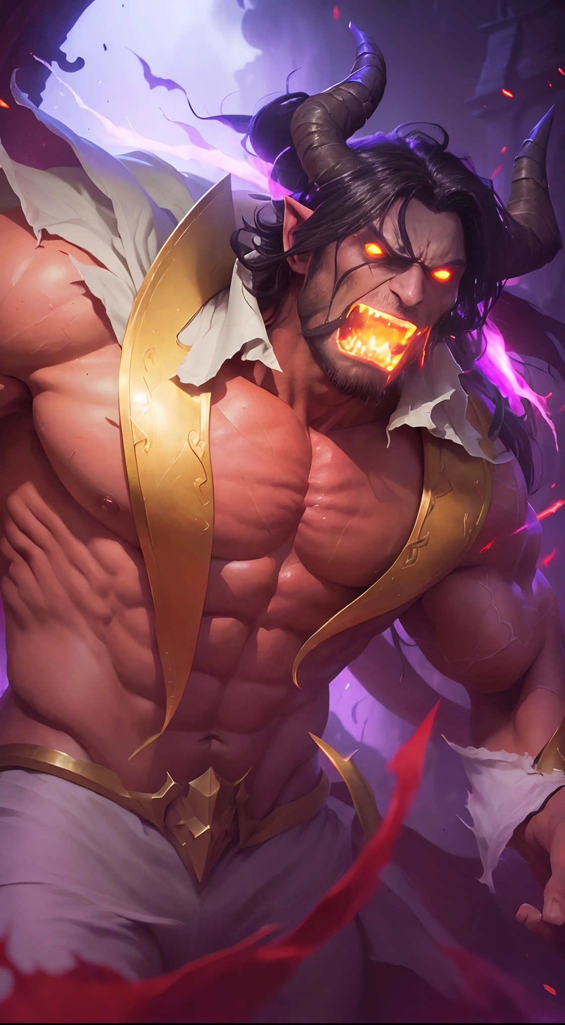 (Best quality, Detailed),(dark and angry,graveleux:1.3,sombre:1.2),ILLIDAN, World of Warcraft,
(Demonic wings, cornes pointues:1.3,dark red skin),two blades of Azzinoth,dark eyes,sinistre, regard intense, background dark, Volumetric light hyper realistic super detailed Dynamic pose