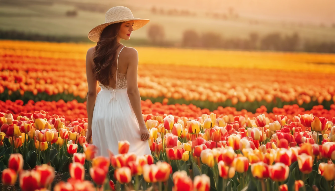 beautiful naked, full body, in the flower fields