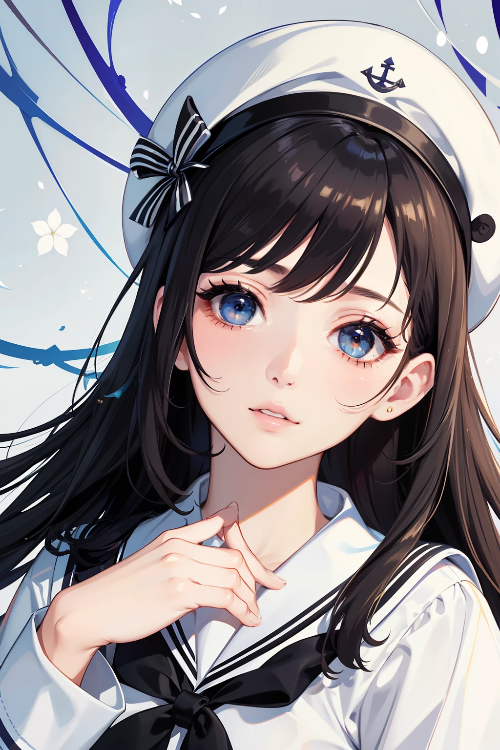 ​masterpiece、top-quality、hight resolution、High-quality images、8K.3women、colourfull、skin gloss、Detailed depiction of the eye、Texture of skin and clothing、the detail、Lustrous hair、Different hairstyles、portlate、、Sailor Hat、White uniform、Adulthood、will、