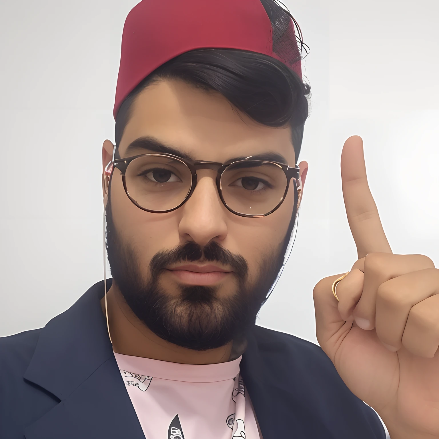 Man with red hat and glasses making peace sign, imagem de qualidade muito baixa, com o dedo indicador, Fotografia selfie 8k, taken in the early 2020s, com o dedo indicador, Tomado com Sony Alpha 9, foto de perfil profissional, Riyahd Cassiem, middle finger, with rap cap on head, h3h3