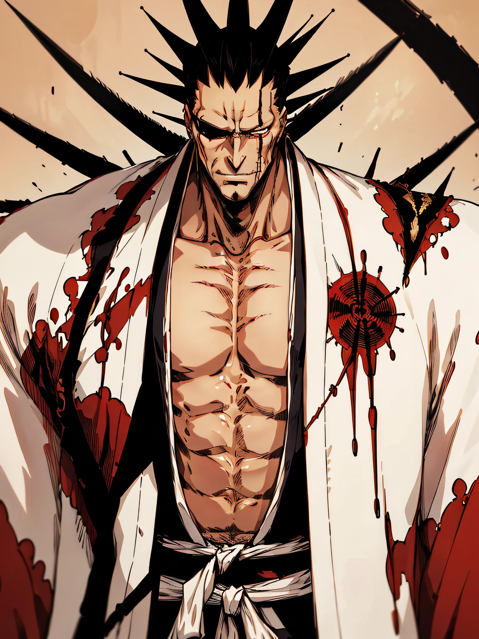 masterpiece, best quality, Kenpachi Zaraki, spiked hair, japanese clothes,