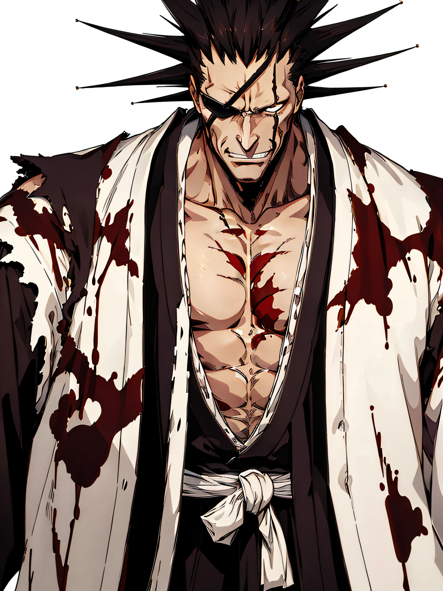 masterpiece, best quality, Kenpachi Zaraki, spiked hair, japanese clothes,