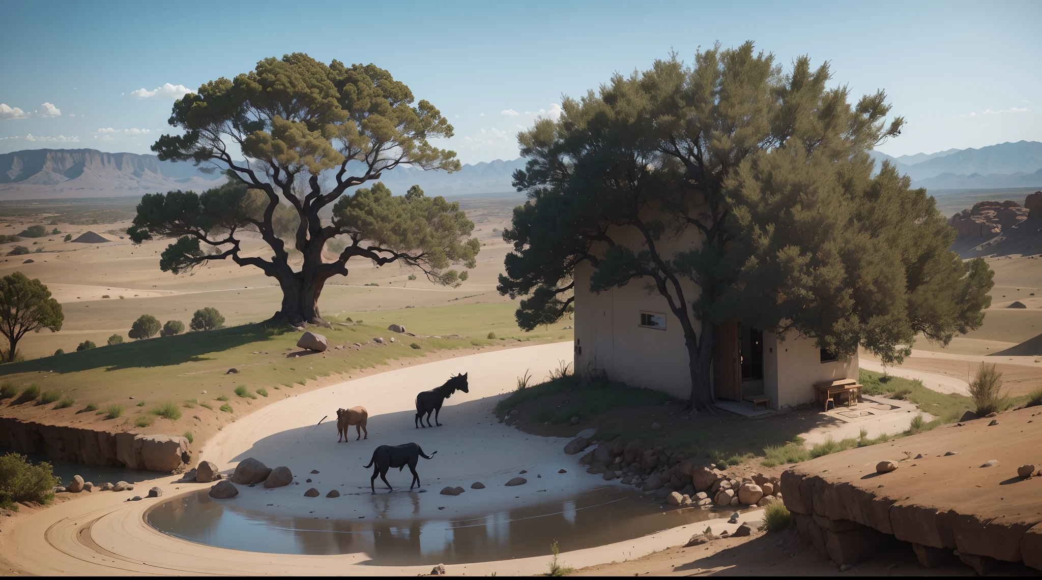An image of the creation of living creatures on the land. No human.