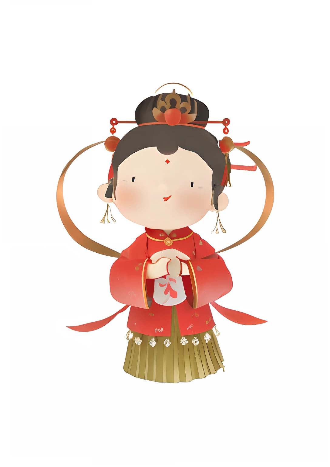 An antique Chinese girl,Wearing a long red dress,There is a headdress on the head,Raise your hands in front of your chest