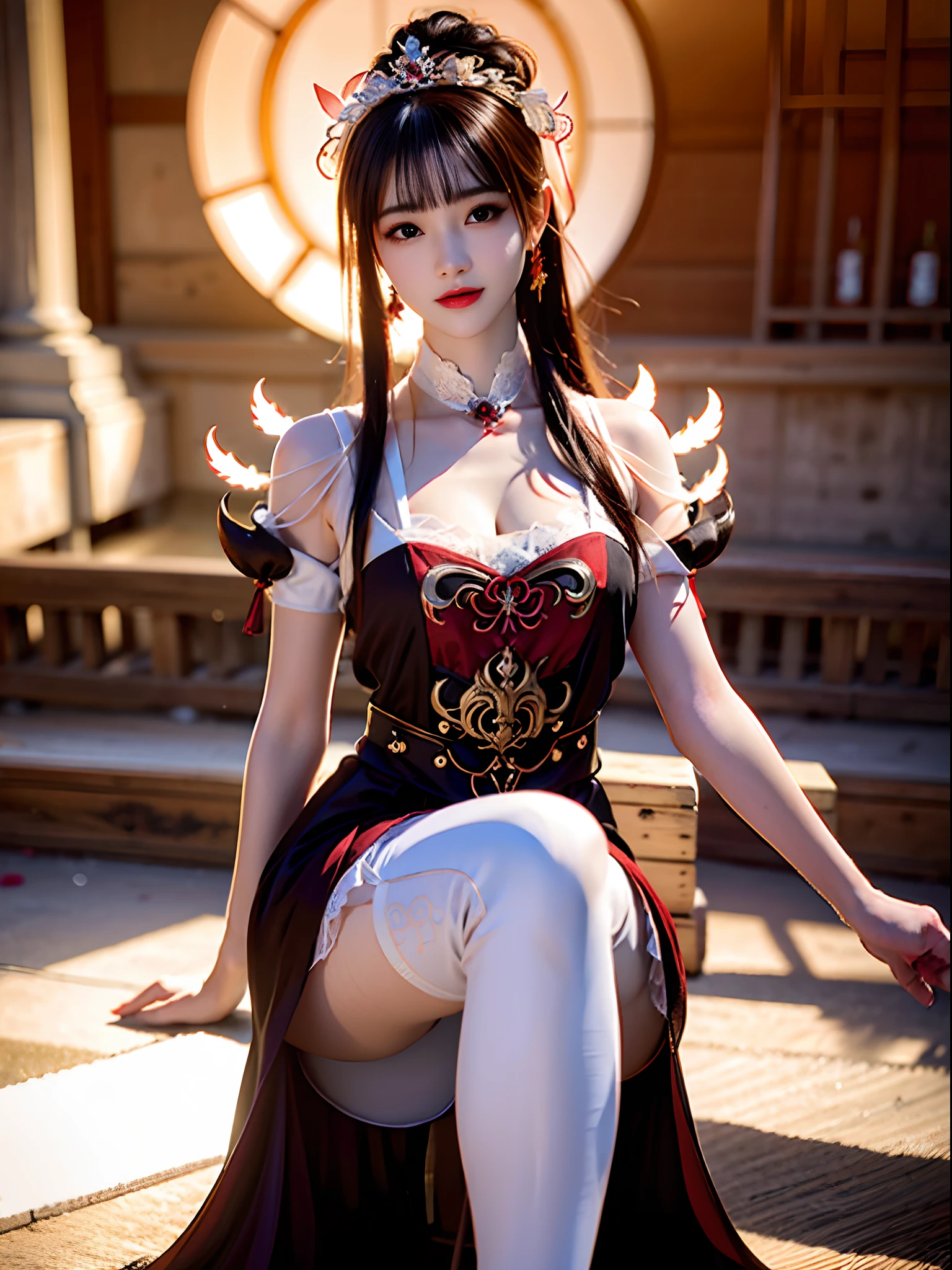 (msterpiece:1.3), (8k, RAW photo, best quality: 1.4), beautiful face, beautiful hairstyle, beautiful detailed eyes, beautiful skin, absurdres, attractive, ultra high res, highly detailed,NSFW, 1 girl in abandoned underground room, big breast,facial close up,necklace,arms behind back,evil smile,show vagina,bdsm,knife,vaginal object insertion,light long hair, ultra detailed skin,Heavy makeup, flower hairpin, naked,colorful patterned JK, dirty ground,lying on a rock,exposed pussy,stockings,Extreme vaginal dilation,bondage,dirty rock,sexy Tattoo on uterus,