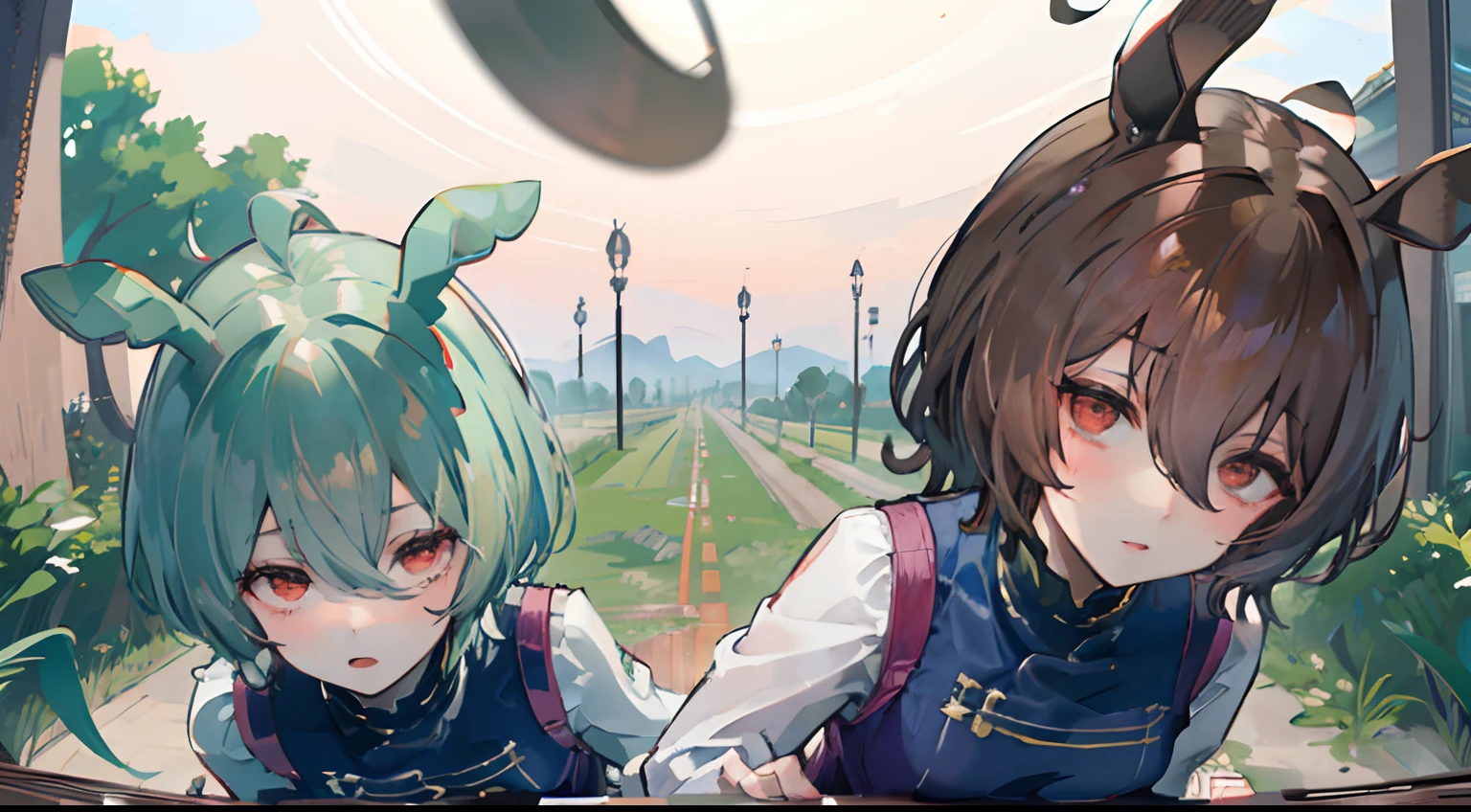 Run at full speed、2 girls、One was left behind.、The other has a generous look、There is a distance between the two