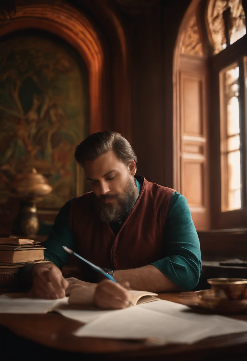 front scribe sitting writing